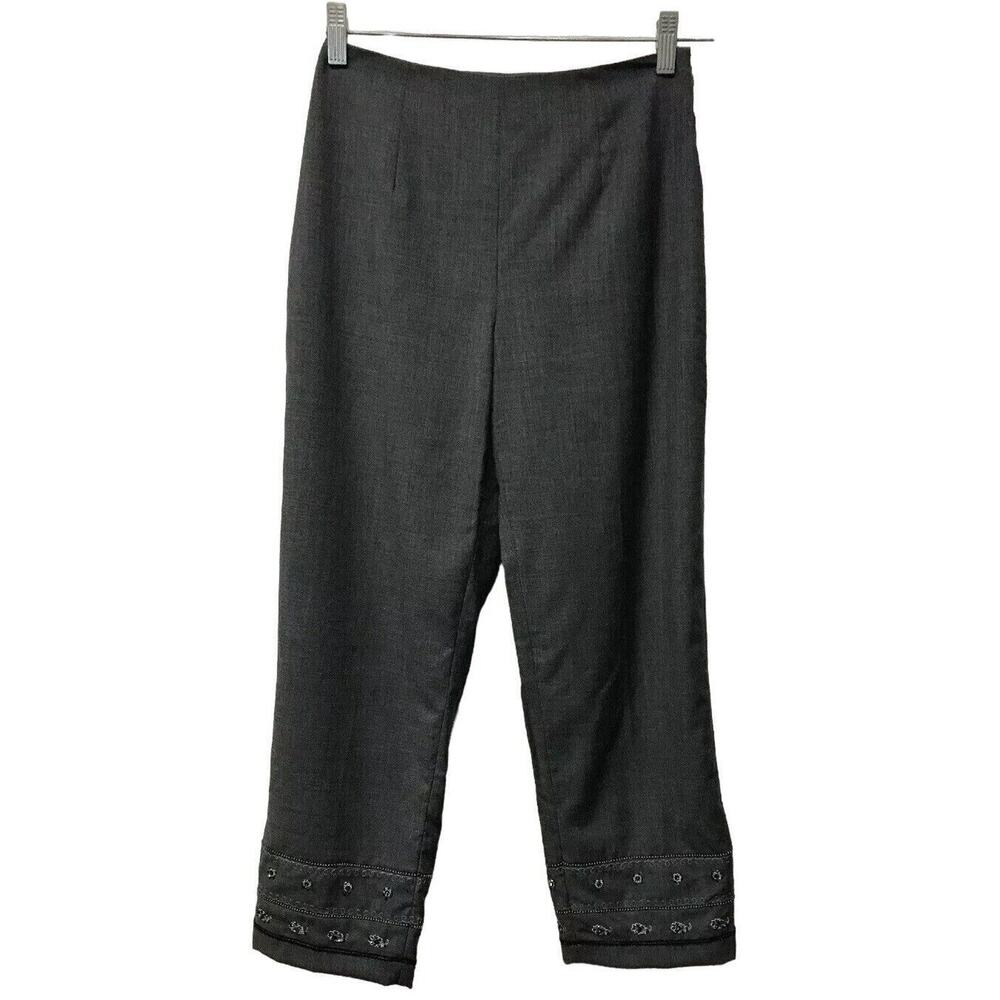 Ann Taylor LOFT Pants Womens Size 2 Petite Cropped Gray Black Beaded